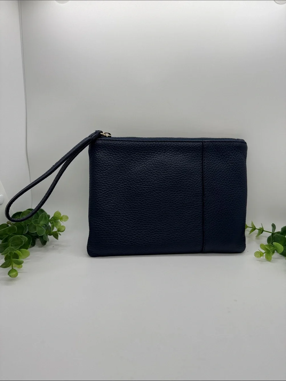 M. Gemi Piccolo Wristlet Clutch Navy Leather
